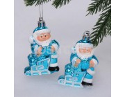 Ёлочные игрушки Дед мороз с подарком Синий 6.5см 2шт