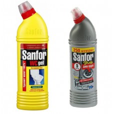 Санитарно-гигиеническое средство «Sanfor WC gel» Морской бриз. 750гр + Sanfor для труб Санитарно-гигиеническое средство «Sanfor WC gel» Морской бриз. 750гр + Sanfor для труб